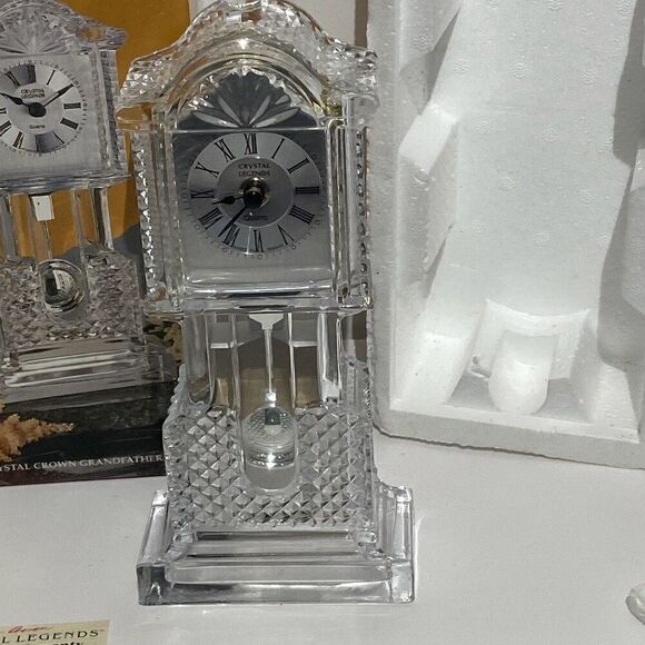 Crystal Legends By Godinger Clear Crown Grandfather Shelf Clock OS - Picture 1 of 10